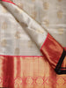 White Pure Kanchipuram Bridal Silk Saree with Floral Motifs on the Body with Korvai Border - Diadem