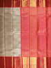 White Pure Kanchipuram Bridal Silk Saree with Floral Motifs on the Body with Korvai Border - Diadem