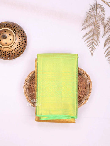 Yellow Pure Kanchipuram Bridal Silk Saree with Zari Butta on the body and Contrast Zari Border - Diadem
