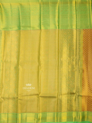 Yellow Pure Kanchipuram Bridal Silk Saree with Zari Butta on the body and Contrast Zari Border - Diadem
