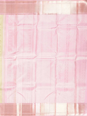 Cream Pure Kanchipuram Silk Saree With Floral Patterns On the Body, With Designed Contrast Border - Diadem