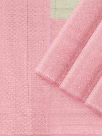 Light Green Pure Kanchipuram Bridal Silk Saree with Dot Stripes Design on the Body and Contrast Zari Border - Diadem