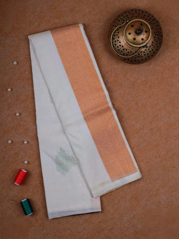 White Pure Kanchipuram Bridal Silk Saree with Floral Design without Border - Diadem