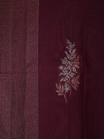 Wine Pure Kanchipuram Bridal Silk Saree Tree Motif on the Body without Border - Diadem