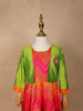 Pink and Orange Silk Pattu Pavadai Set Adorned with Zariwork paired with Contrast Overcoat - Diadem