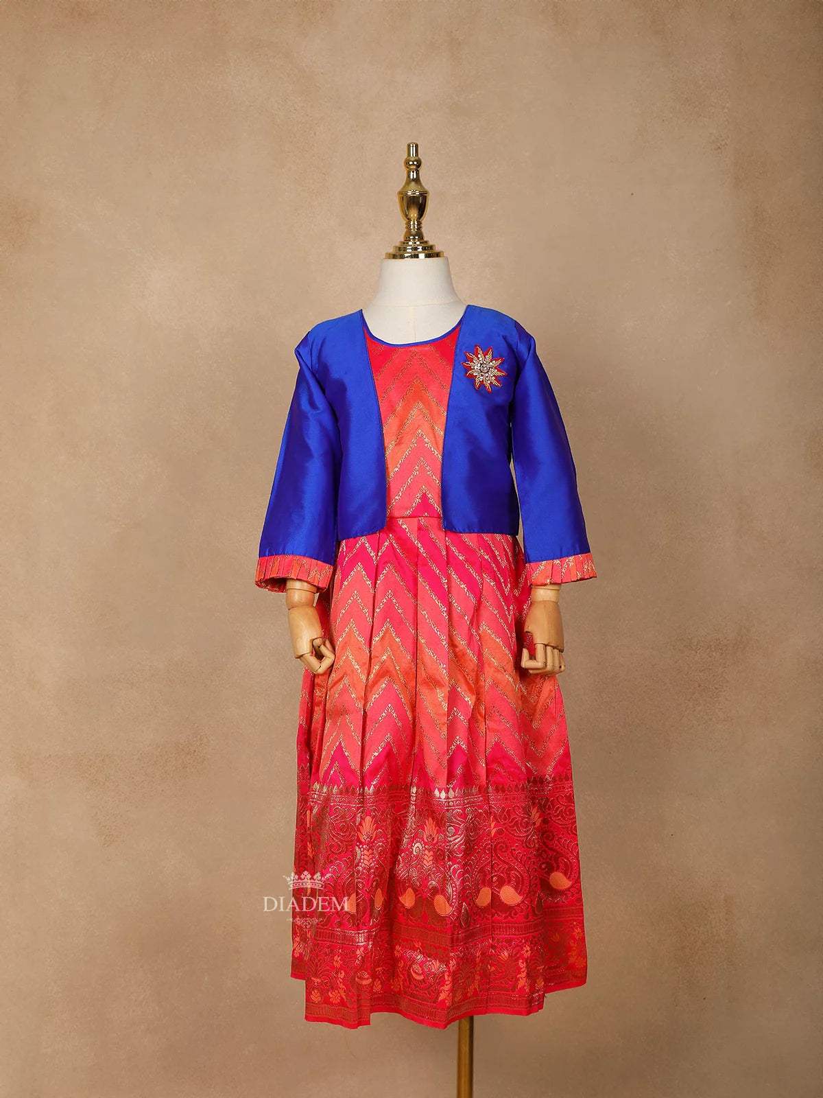 Pink Silk Pattu Pavadai Adorned with Zariwork Paired with Overcoat - Diadem
