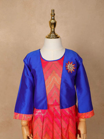 Pink Silk Pattu Pavadai Adorned with Zariwork Paired with Overcoat - Diadem