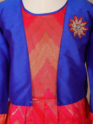 Pink Silk Pattu Pavadai Adorned with Zariwork Paired with Overcoat - Diadem