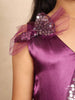 Purple Satin with Netted Gown with Sequence with Embroidery - Diadem