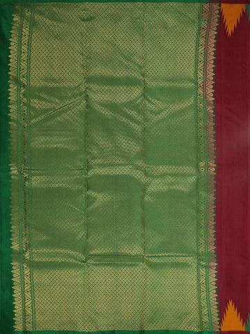 Burgandy Pure Kanchipuram Bridal Silk Saree with Plain Body Design with Temple Design Border - Diadem