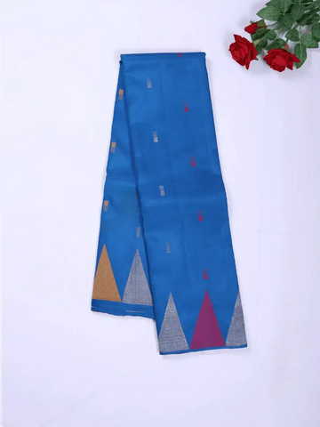 Blue Silk Saree with Zari Butta on the body and Temple Zari Border - Diadem