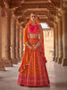 Orange Silk Banarasi Lehenga Adorned with Prints and Embroidery Paired with Dupatta - Diadem