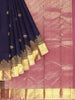 Navy Blue Pure Kanchipuram Bridal Silk Saree with Floral Motif on the Body and Zari Border - Diadem
