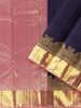 Navy Blue Pure Kanchipuram Bridal Silk Saree with Floral Motif on the Body and Zari Border - Diadem