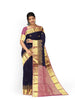 Navy Blue Pure Kanchipuram Bridal Silk Saree with Floral Motif on the Body and Zari Border - Diadem