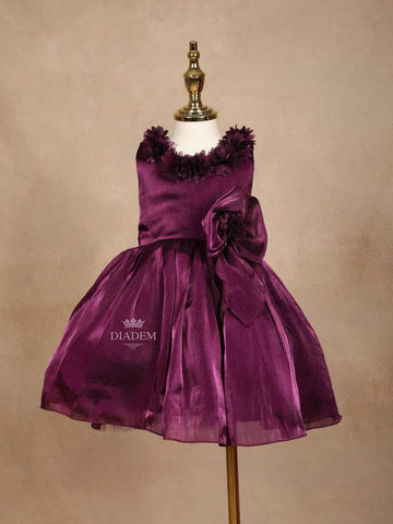 Purple Satin Gown Adorned with 3D Flowers - Diadem