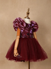 Wine Net Ball Gown Embellished with Floral Sequins and Ruffle Sleeves - Diadem