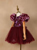 Wine Net Ball Gown Embellished with Floral Sequins and Ruffle Sleeves - Diadem