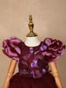 Wine Net Ball Gown Embellished with Floral Sequins and Ruffle Sleeves - Diadem