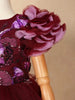 Wine Net Ball Gown Embellished with Floral Sequins and Ruffle Sleeves - Diadem