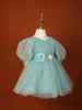 Cyan Blue Net Frock Embellished with Glitters and 3D Flowers - Diadem