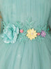 Cyan Blue Net Frock Embellished with Glitters and 3D Flowers - Diadem