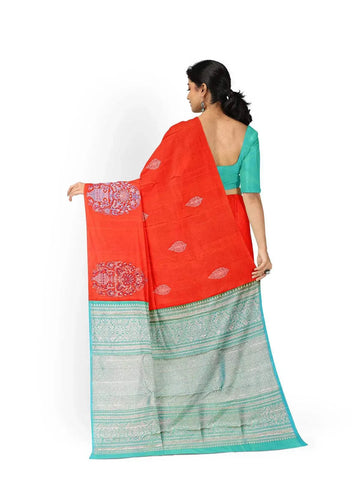 Red Pure Kanchipuram Bridal Silk Saree with Floral Motif on the body Without Border - Diadem