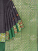 Black Pure Kanchipuram Silk Saree with Floral Motif on the body and Contrast Zari Border - Diadem