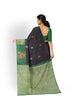 Black Pure Kanchipuram Silk Saree with Floral Motif on the body and Contrast Zari Border - Diadem