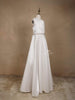 White Satin Asymmetric Gown Embellished with Stonework - Diadem