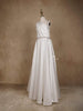 White Satin Asymmetric Gown Embellished with Stonework - Diadem