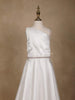 White Satin Asymmetric Gown Embellished with Stonework - Diadem