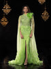 Green Net Gown with Beads, High Slit - Diadem
