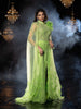 Green Net Gown with Beads, High Slit - Diadem
