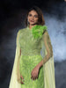 Green Net Gown with Beads, High Slit - Diadem