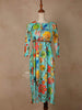 Aqua Blue Cotton Maxi Dress for Girls Adorned with Floral Prints and Waist Belt - Diadem