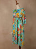Aqua Blue Cotton Maxi Dress for Girls Adorned with Floral Prints and Waist Belt - Diadem