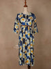 Navy Blue Cotton Maxi Dress for Girls Adorned with Floral Prints and Waist Belt - Diadem