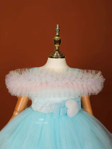 Light Blue Net Ruffle Frock Embellished with Glitters - Diadem