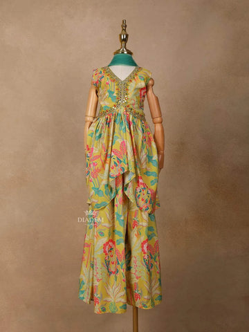 Yellow Georgette Palazzo Salwar Suit for Women with Floral Prints and Embroidery, paired with Dupatta - Diadem