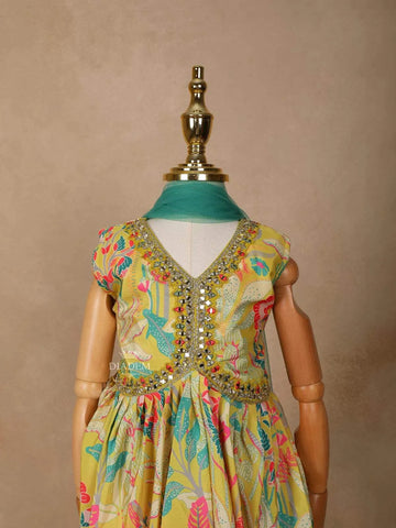 Yellow Georgette Palazzo Salwar Suit for Women with Floral Prints and Embroidery, paired with Dupatta - Diadem