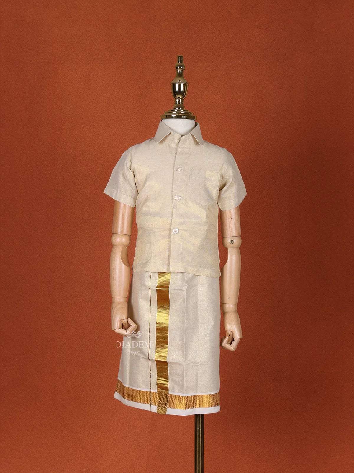 Ivory Silk Single Layer Dhoti with Matching Half Sleeve Shirt - Diadem