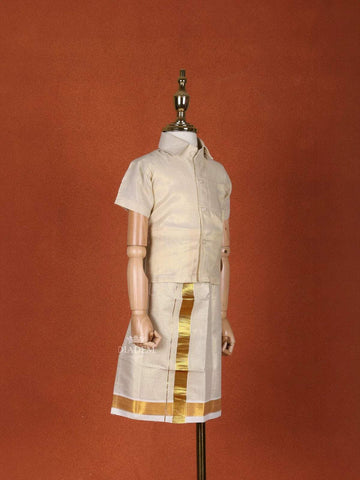 Ivory Silk Single Layer Dhoti with Matching Half Sleeve Shirt - Diadem