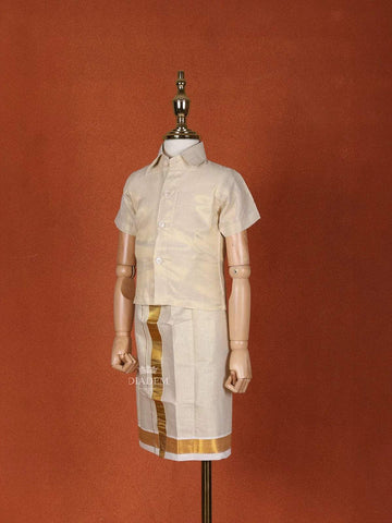 Ivory Silk Single Layer Dhoti with Matching Half Sleeve Shirt - Diadem