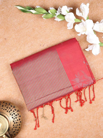 Peacock Green Soft Silk Saree with Stripes Design on the Body and without Border - Diadem