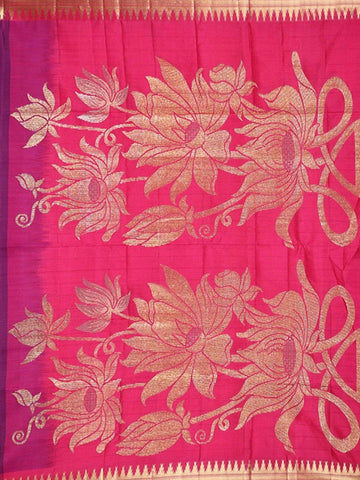 Violet Soft Silk Saree with Plain Body Design with Flower Designed Contrast Border - Diadem