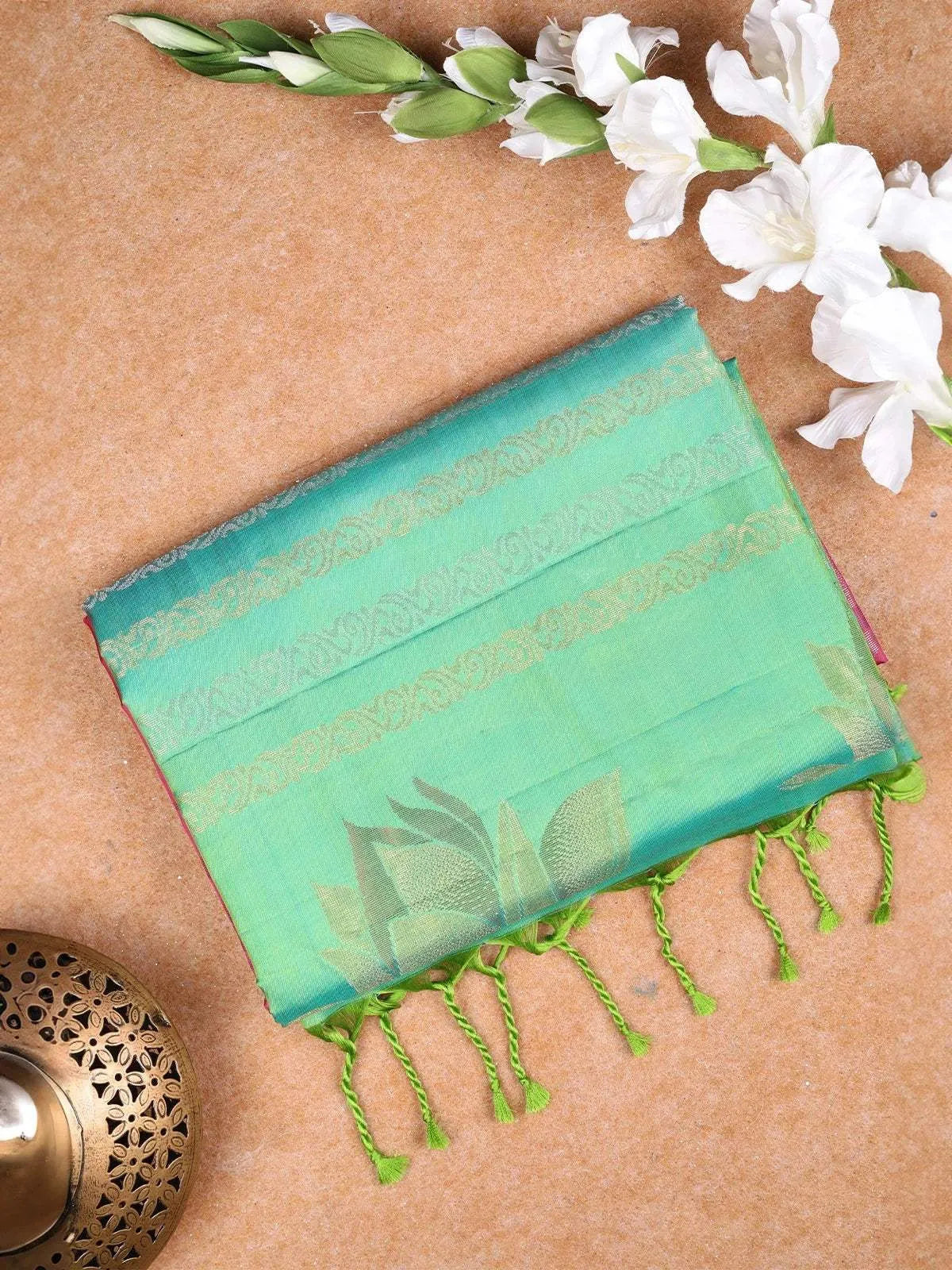 Rose Pink Soft Silk Saree with Flower and leaf Design on the Body with Contrast Border - Diadem