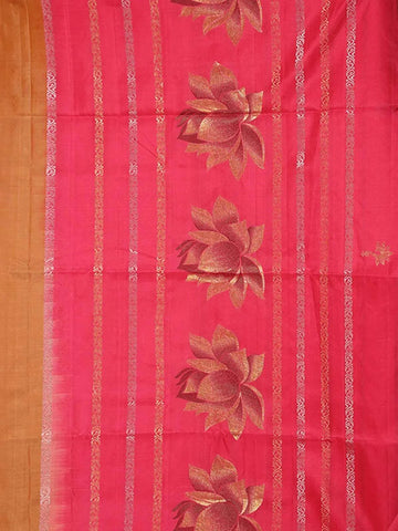 Brown Soft Silk Saree with Floral and Leaf Design on the Body and without Border - Diadem