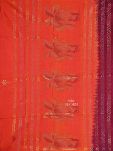 Burgundy Soft Silk Saree with Flower and Plant Design on the Body with Contrast Border - Diadem