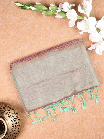 Light Green Soft Silk Saree with Flower and plant Design on the Body and without Border - Diadem